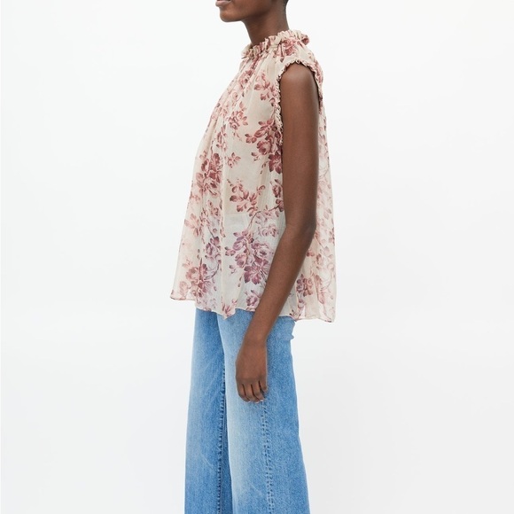Zimmermann Sheer Sleeveless Ruffle Collar Floral Blouse - Picture 2 of 8